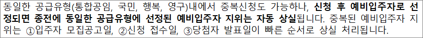 예비입주자 중복선정 불가 예비입주자 중복선정 불가