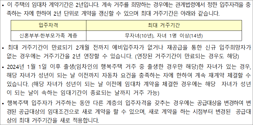 신혼희망타운 행복주택 입주 자격별 최대 거주기간 신혼희망타운 행복주택 입주 자격별 최대 거주기간